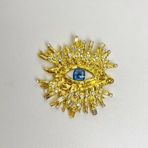 Schiaparelli inspired Gold and Blue Eye Brooch